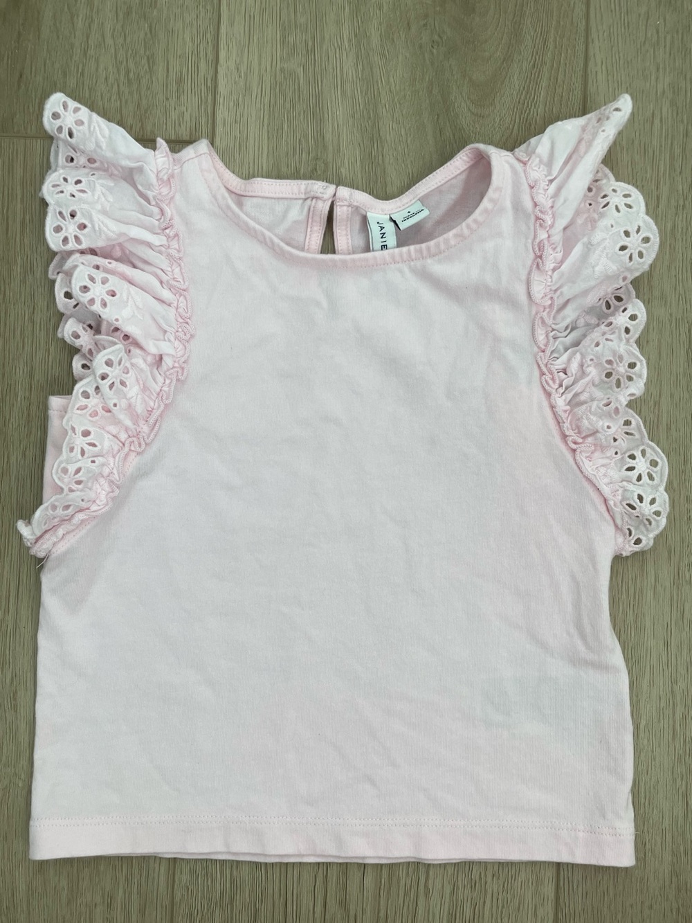 Janie and Jack Light Pink Eyelet Lace Flutter Sleeve 100% Cotton Top Size 4